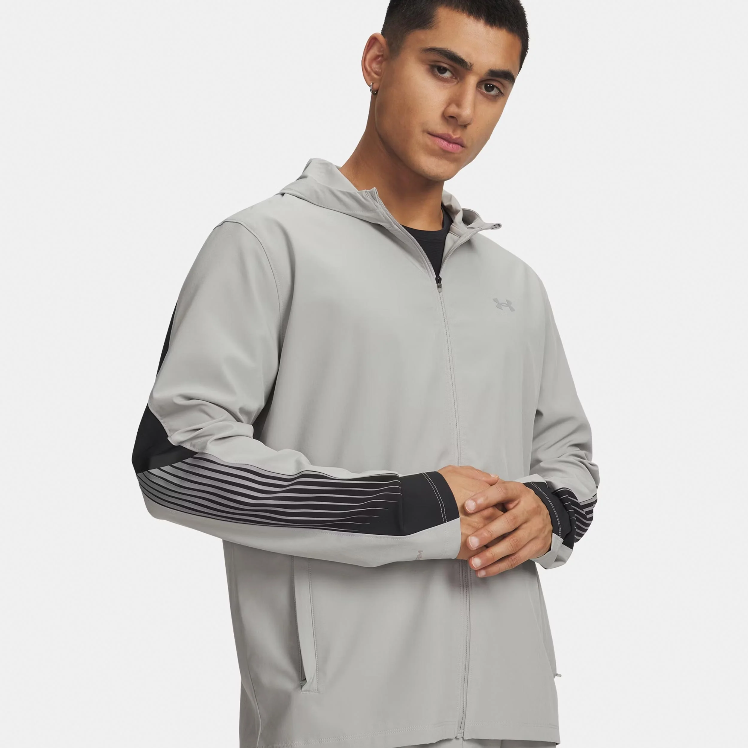 Velociti Storm Hooded Veste running Hommes-gris, noir – Image 2